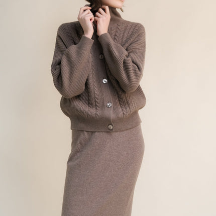 Cashmere Mix Cable Polo Cardigan