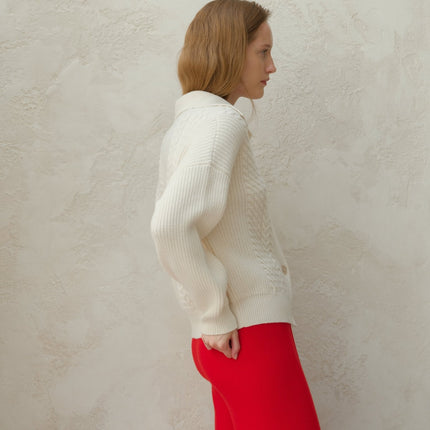 Cashmere Mix Cable Polo Cardigan