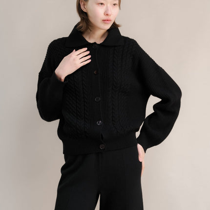 Cashmere Mix Cable Polo Cardigan