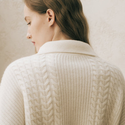 Cashmere Mix Cable Polo Cardigan