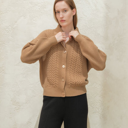 Cashmere Mix Cable Polo Cardigan