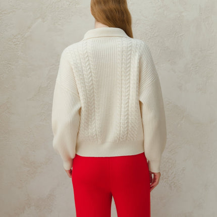 Cashmere Mix Cable Polo Cardigan