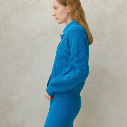 Cashmere Mix Cable Polo Cardigan