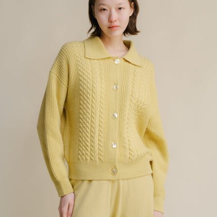 Cashmere Mix Cable Polo Cardigan