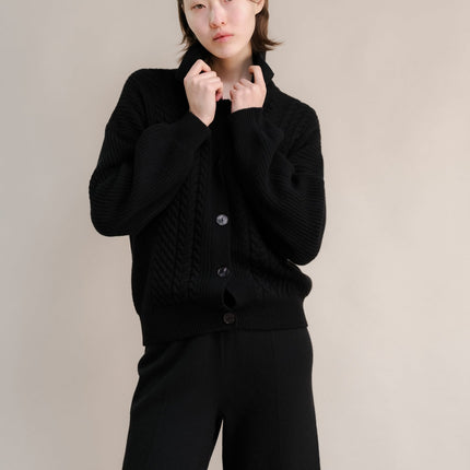 Cashmere Mix Cable Polo Cardigan