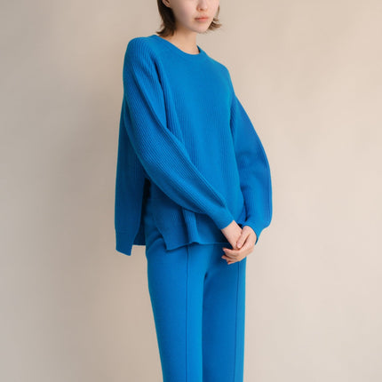 Cashmere Mix Crewneck Ribbed Sweater with Lateral Slits