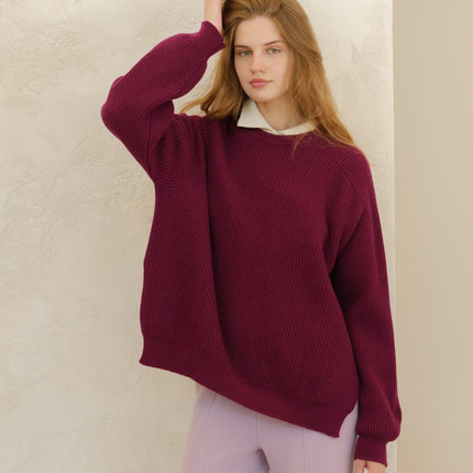 Cashmere Mix Crewneck Ribbed Sweater with Lateral Slits