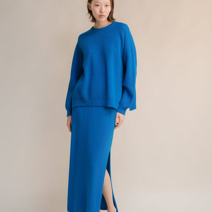 Cashmere Mix Crewneck Ribbed Sweater with Lateral Slits