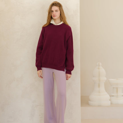 Cashmere Mix Crewneck Ribbed Sweater with Lateral Slits