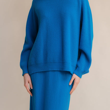 Cashmere Mix Crewneck Ribbed Sweater with Lateral Slits