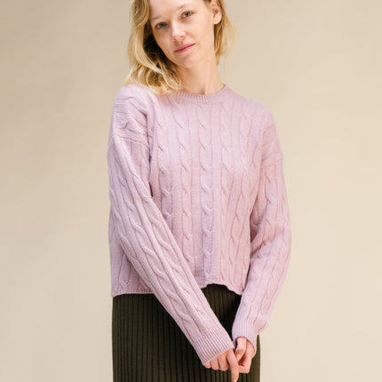 Cashmere Mix Cropped Cable Crewneck Sweater