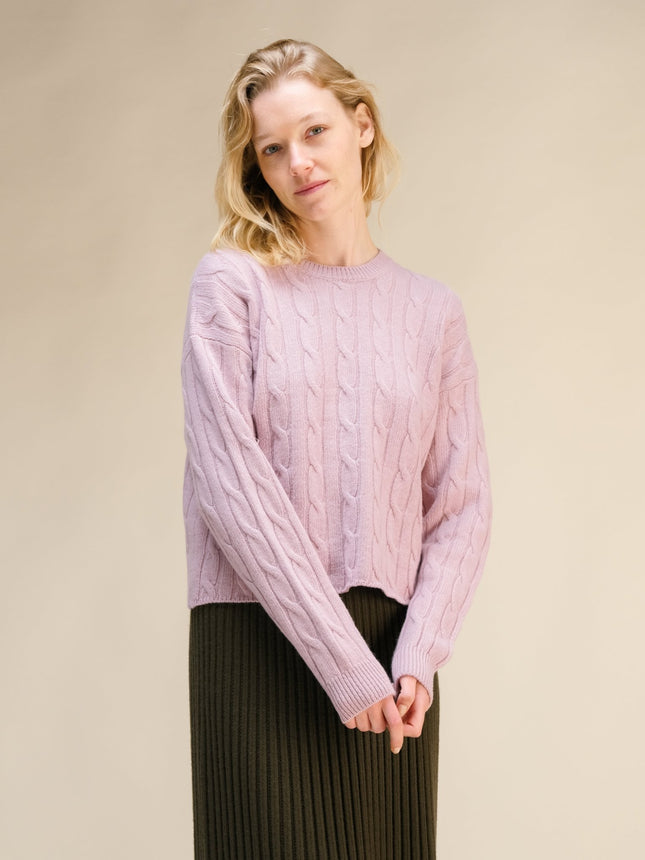 Cashmere Mix Cropped Cable Crewneck Sweater