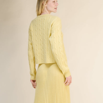 Cashmere Mix Cropped Cable Crewneck Sweater