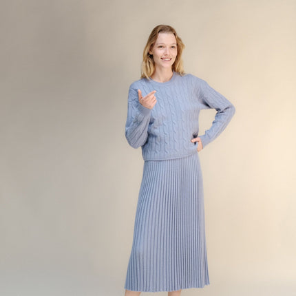 Cashmere Mix Cropped Cable Crewneck Sweater