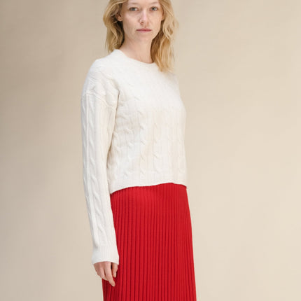 Cashmere Mix Cropped Cable Crewneck Sweater