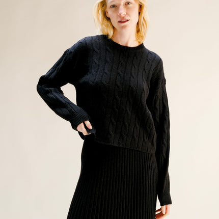 Cashmere Mix Cropped Cable Crewneck Sweater