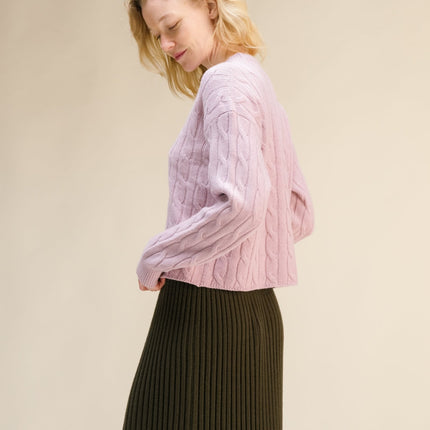 Cashmere Mix Cropped Cable Crewneck Sweater