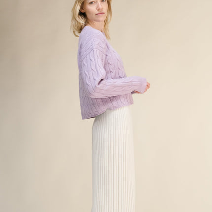 Cashmere Mix Cropped Cable Crewneck Sweater