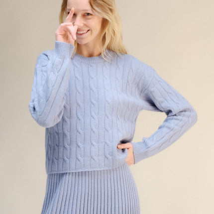 Cashmere Mix Cropped Cable Crewneck Sweater