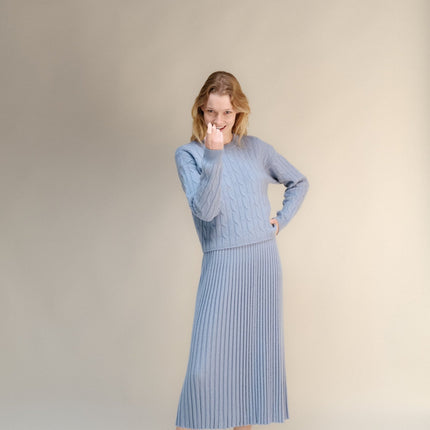 Cashmere Mix Cropped Cable Crewneck Sweater