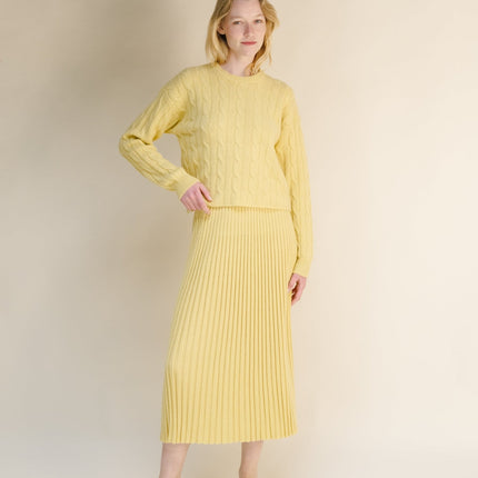 Cashmere Mix Cropped Cable Crewneck Sweater