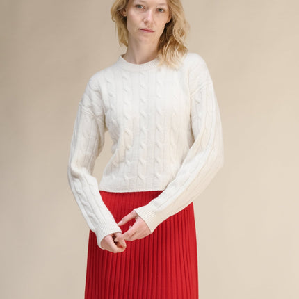 Cashmere Mix Cropped Cable Crewneck Sweater