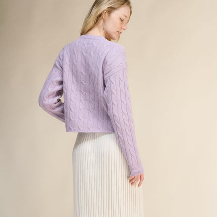 Cashmere Mix Cropped Cable Crewneck Sweater