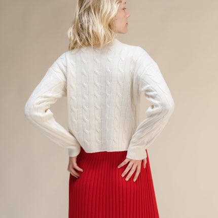 Cashmere Mix Cropped Cable Crewneck Sweater