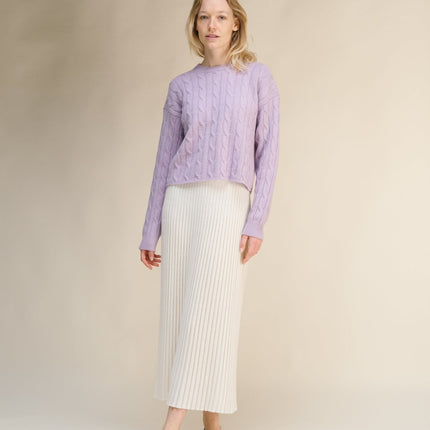 Cashmere Mix Cropped Cable Crewneck Sweater