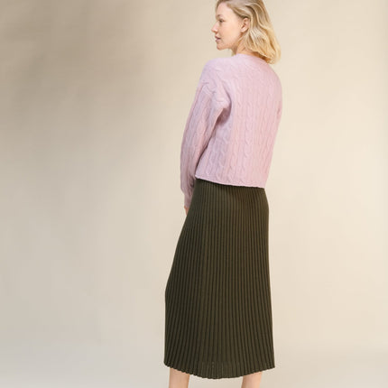 Cashmere Mix Cropped Cable Crewneck Sweater