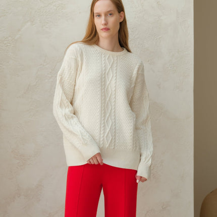 Cashmere Mix Fisherman Crewneck Sweater