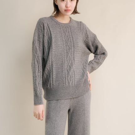 Cashmere Mix Fisherman Crewneck Sweater