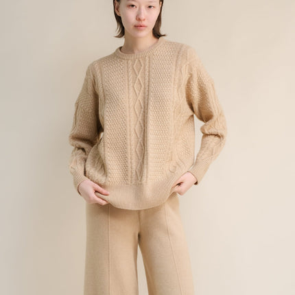 Cashmere Mix Fisherman Crewneck Sweater