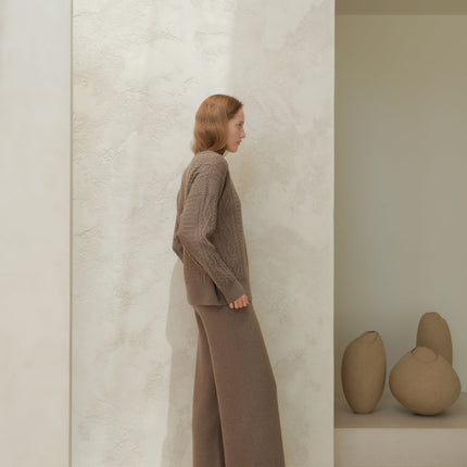 Cashmere Mix Fisherman Crewneck Sweater