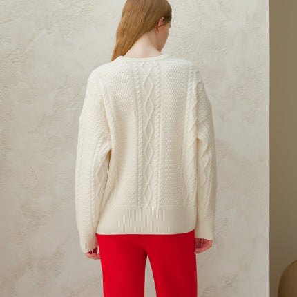 Cashmere Mix Fisherman Crewneck Sweater