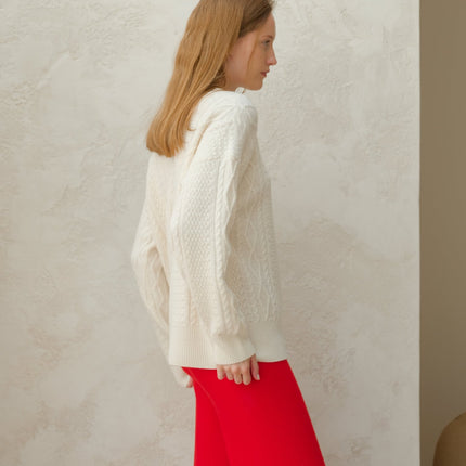 Cashmere Mix Fisherman Crewneck Sweater