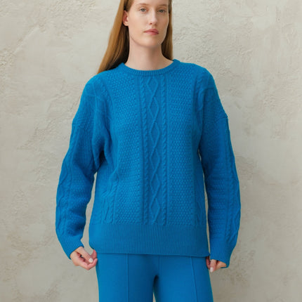 Cashmere Mix Fisherman Crewneck Sweater