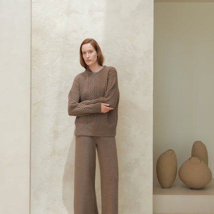 Cashmere Mix Fisherman Crewneck Sweater