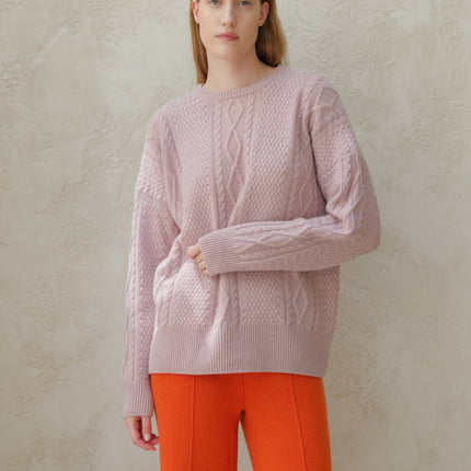 Cashmere Mix Fisherman Crewneck Sweater