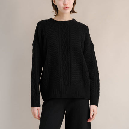 Cashmere Mix Fisherman Crewneck Sweater
