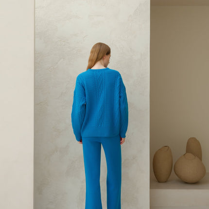 Cashmere Mix Fisherman Crewneck Sweater