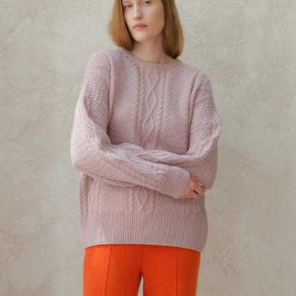 Cashmere Mix Fisherman Crewneck Sweater