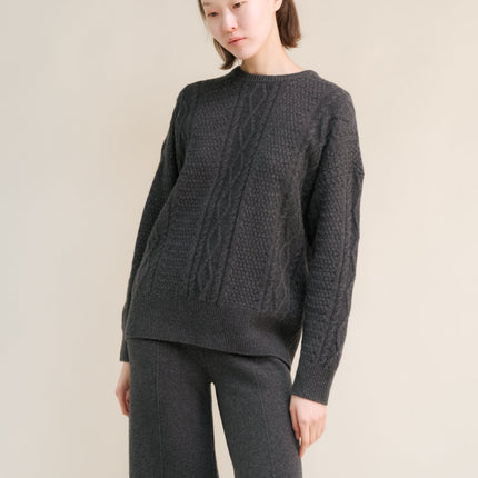 Cashmere Mix Fisherman Crewneck Sweater