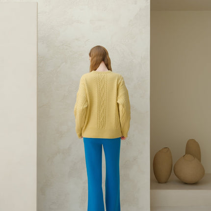 Cashmere Mix Fisherman Crewneck Sweater