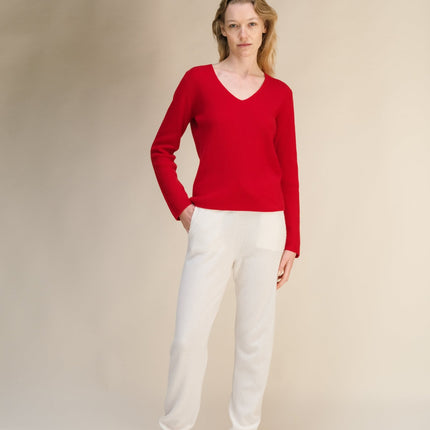 Cashmere Mix Full Ribbed V - Neck