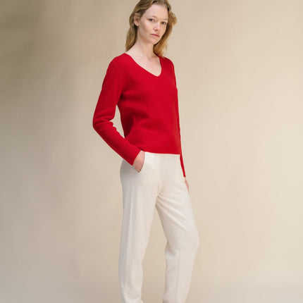 Cashmere Mix Full Ribbed V - Neck