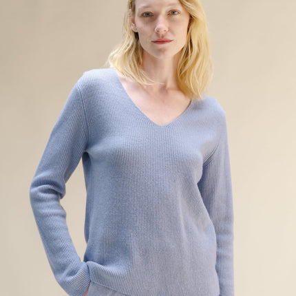Cashmere Mix Full Ribbed V - Neck
