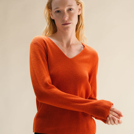 Cashmere Mix Full Ribbed V - Neck