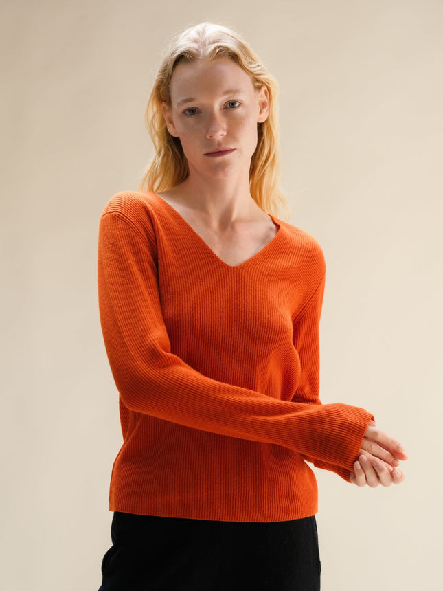 Cashmere Mix Full Ribbed V - Neck