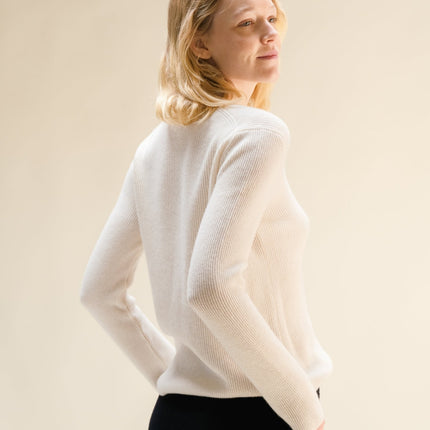 Cashmere Mix Full Ribbed V - Neck
